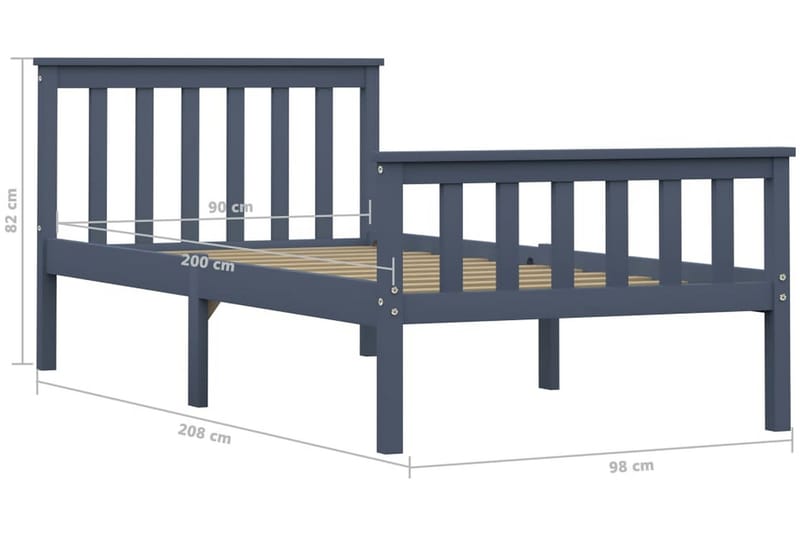 Sengestel 100x200 cm Massivt Fyrretræ Grå - Sengeramme & sengestel