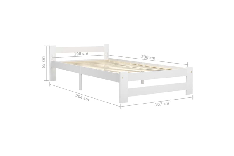 sengestel 100x200 cm massivt fyrretræ hvid - Hvid - Møbler - Senge - Sengeramme & sengestel
