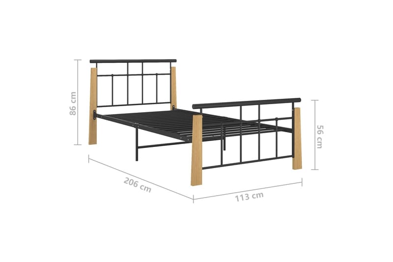sengestel 100x200 cm metal og massivt egetræ - Sort - Møbler - Senge - Sengeramme & sengestel