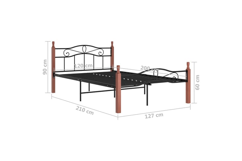 sengestel 120x200 cm massivt egetræ og metal sort - Sort - Møbler - Senge - Sengeramme & sengestel