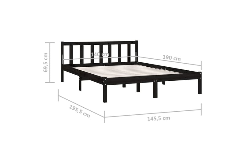 sengestel 140x190 cm massivt fyrretræ sort - Sort - Sengeramme & sengestel