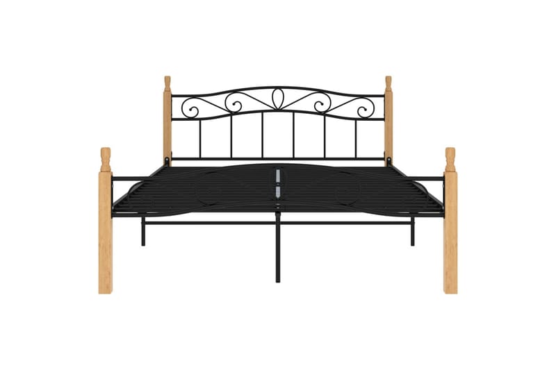 sengestel 140x200 cm massivt egetræ og metal sort - Sort - Møbler - Senge - Sengeramme & sengestel