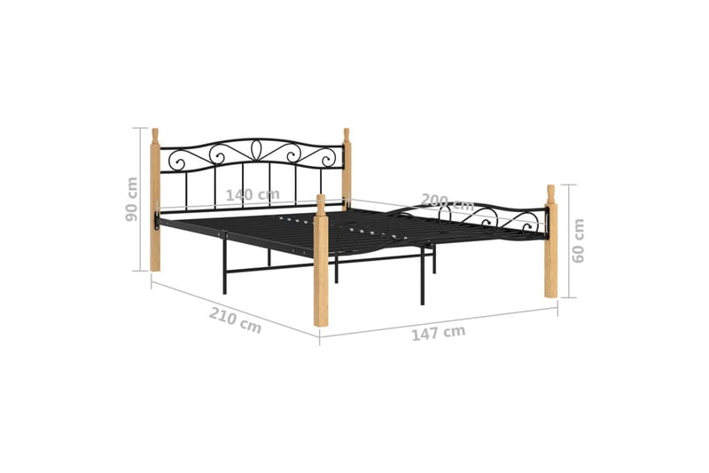sengestel 140x200 cm massivt egetræ og metal sort - Sort - Møbler - Senge - Sengeramme & sengestel