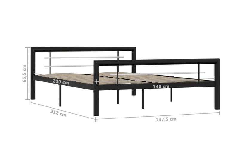 Sengestel 140x200 cm Metal Sort Og Hvid - Sort - Sengeramme & sengestel