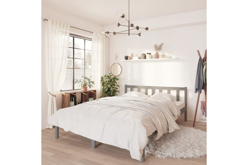 sengestel 150x200 cm UK King massivt fyrretræ grå - Grå - Møbler - Senge - Sengeramme & sengestel