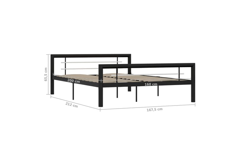 Sengestel 160x200 cm Metal Sort Og Hvid - Sort - Møbler - Senge - Sengeramme & sengestel