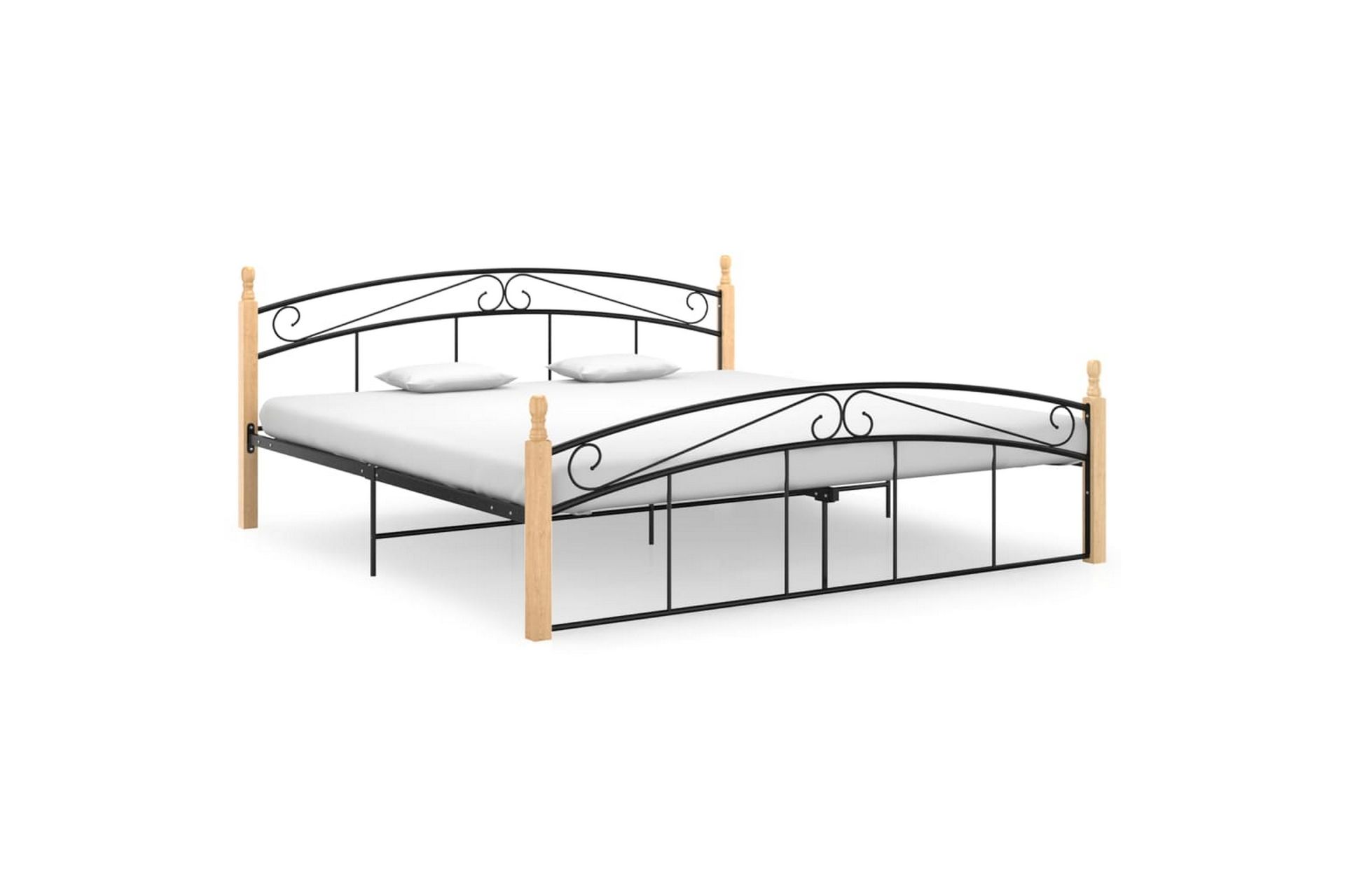 sengestel 180x200 cm massivt egetræ og metal sort - Sort - Møbler - Senge - Sengeramme & sengestel