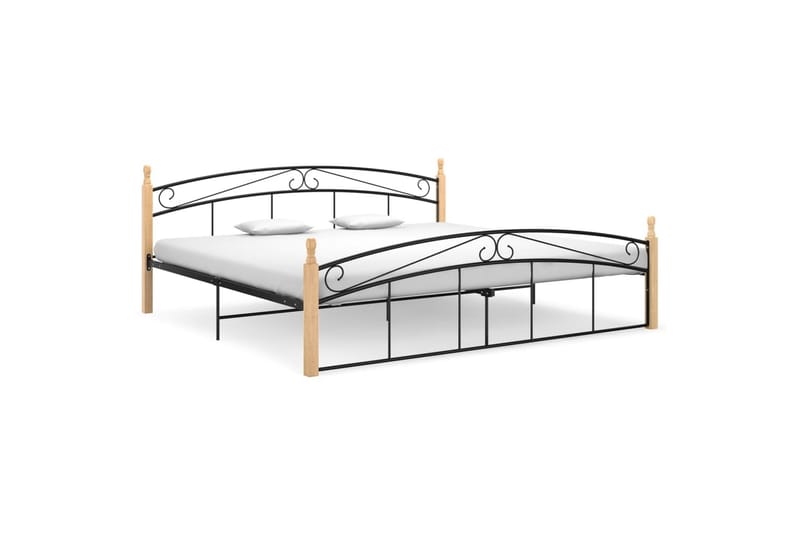 sengestel 200x200 cm massivt egetræ og metal sort - Sort - Møbler - Senge - Sengeramme & sengestel