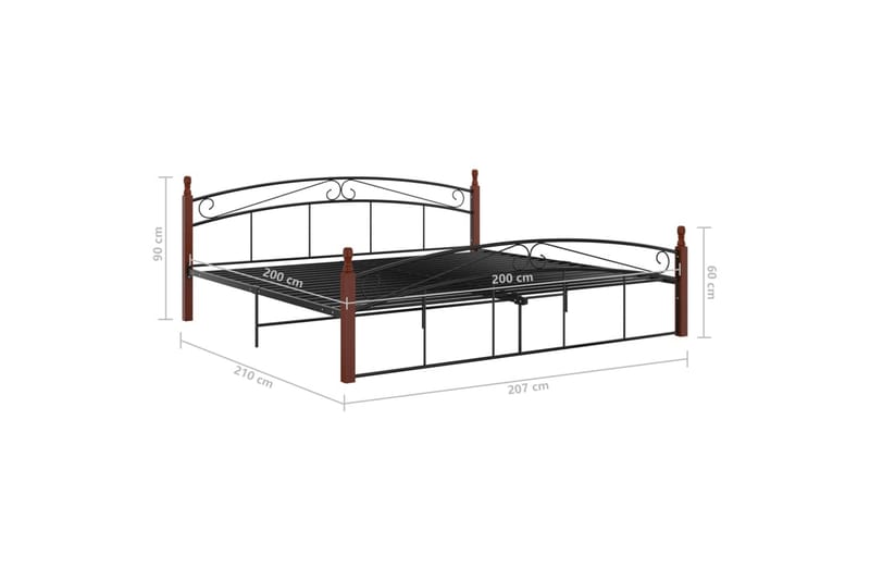 sengestel 200x200 cm massivt egetræ og metal sort - Sort - Møbler - Senge - Sengeramme & sengestel