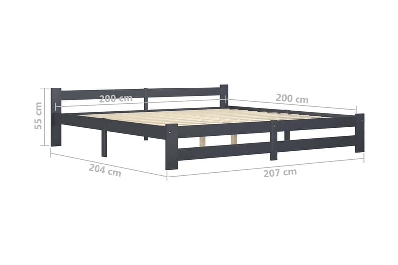 sengestel 200x200 cm massivt fyrretræ mørkegrå - Grå - Sengeramme & sengestel