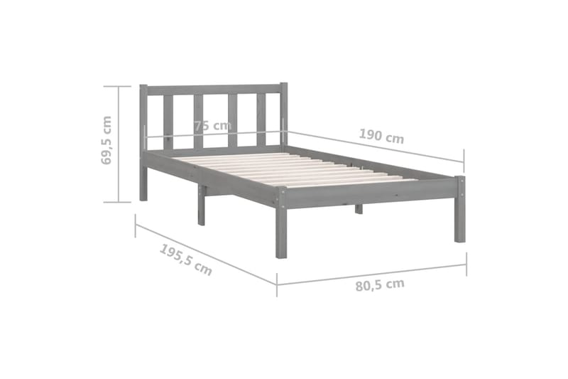 sengestel 75x190 cm UK Small Single massivt fyrretræ grå - Grå - Sengeramme & sengestel