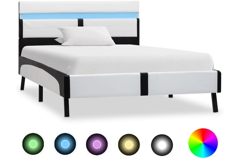 Sengestel 90 x 200 cm kunstlæder hvid og sort - Hvid - Møbler - Senge - Sengeramme & sengestel