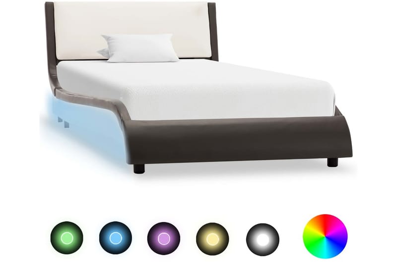 Sengestel 90 x 200 cm LED kunstlæder grå og hvid - Grå - Sengeramme & sengestel