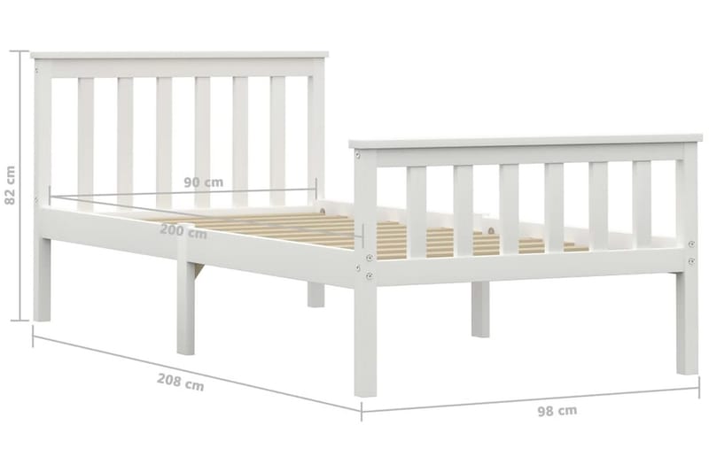 Sengestel 90x200 cm Massivt Fyrretræ Hvid - Møbler - Senge - Sengeramme & sengestel