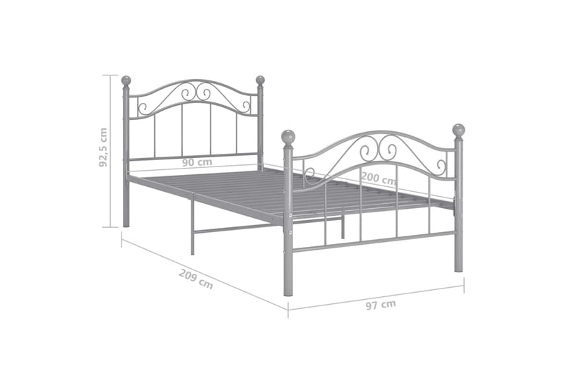 sengestel grå metal 90 x 200 cm - Grå - Møbler - Senge - Sengeramme & sengestel