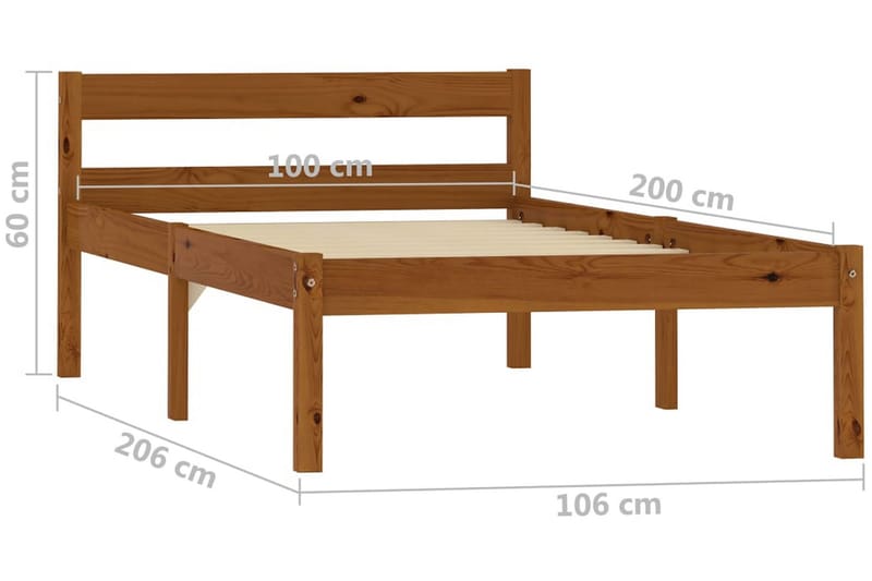 sengestel massivt fyrretræ 100 x 200 cm gyldenbrun - Sengeramme & sengestel