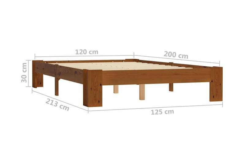 sengestel massivt fyrretræ 120 x 200 cm lysebrun - Sengeramme & sengestel