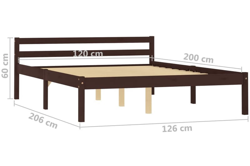 sengestel massivt fyrretræ 120 x 200 cm mørkebrun - Sengeramme & sengestel