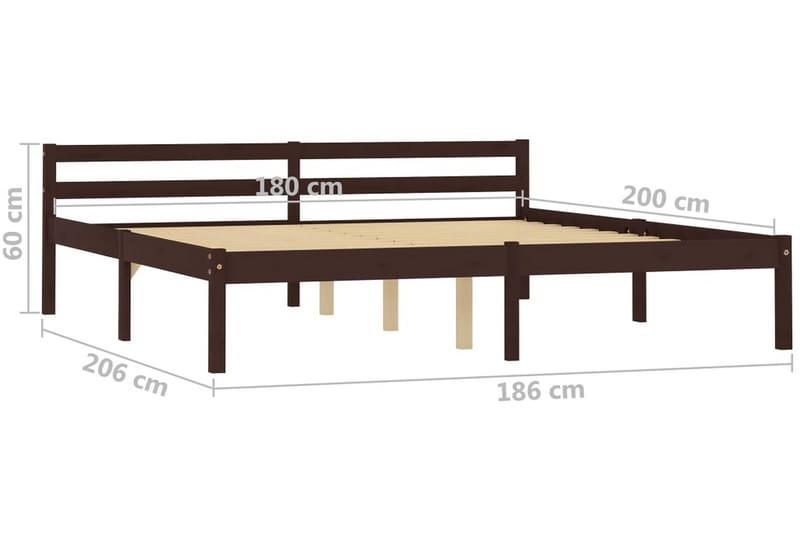 sengestel massivt fyrretræ 180 x 200 cm mørkebrun - Sengeramme & sengestel