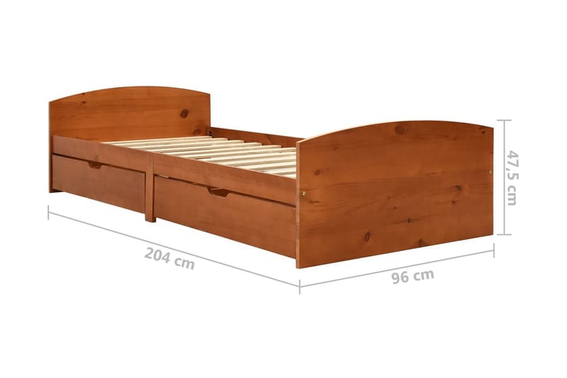 sengestel med 2 skuffer 90x200 cm massivt fyrretræ - Brun - Møbler - Senge - Sengeramme & sengestel
