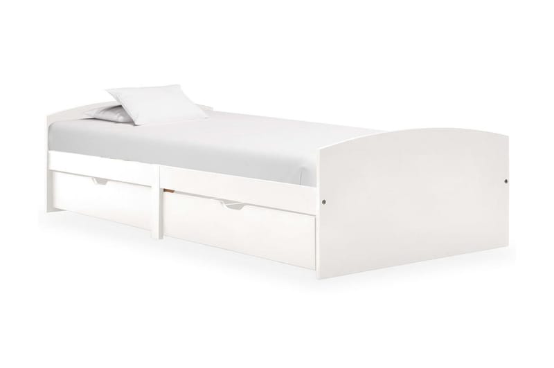 Sengestel med 2 skuffer 90x200 cm massivt fyrretræ hvid - Hvid - Møbler - Senge - Sengeramme & sengestel