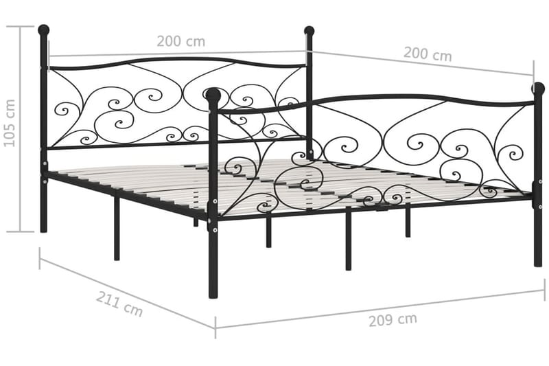 sengestel med lamelbund 200 x 200 cm metal sort - Sort - Møbler - Senge - Sengeramme & sengestel