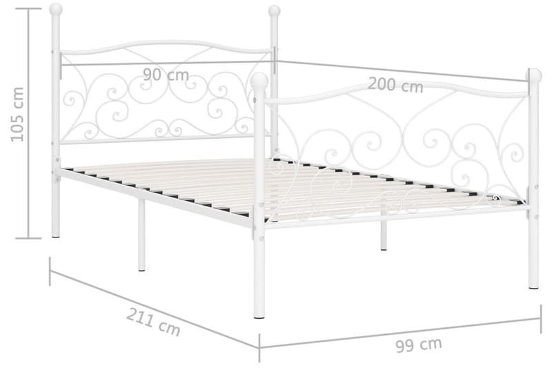sengestel med lamelbund 90 x 200 cm metal hvid - Hvid - Møbler - Senge - Sengeramme & sengestel