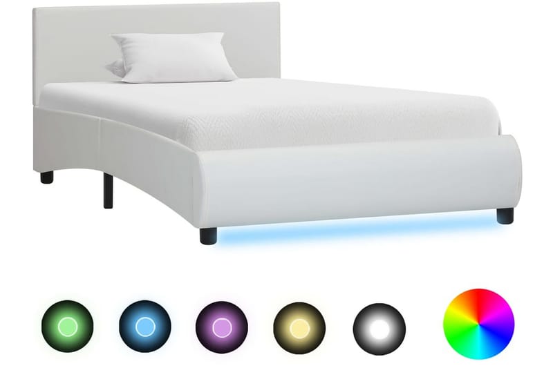 Sengestel Med Led 100 X 200 Cm Kunstlæder Hvid - Hvid - Møbler - Senge - Sengeramme & sengestel