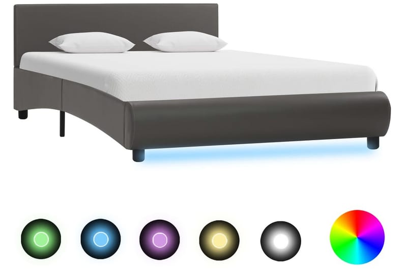 Sengestel Med Led 120 X 200 Cm Kunstlæder Grå - Grå - Møbler - Senge - Sengeramme & sengestel