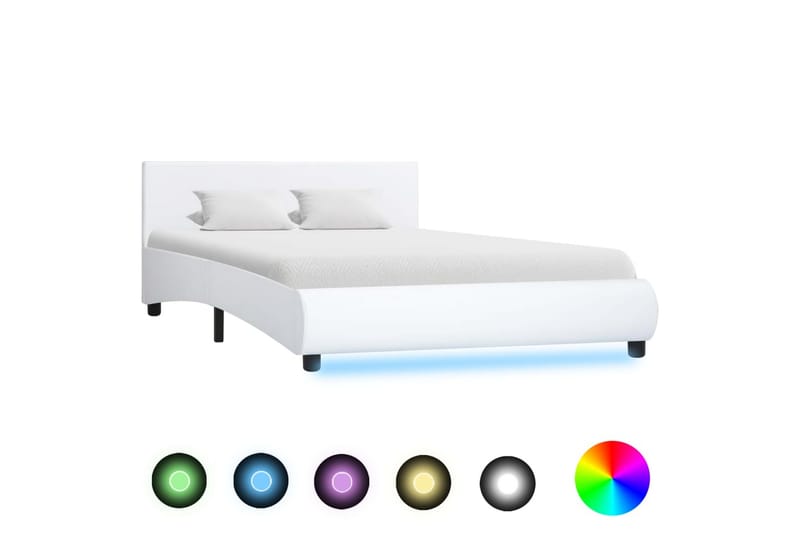 Sengestel Med Led 120 X 200 Cm Kunstlæder Hvid - Hvid - Møbler - Senge - Sengeramme & sengestel