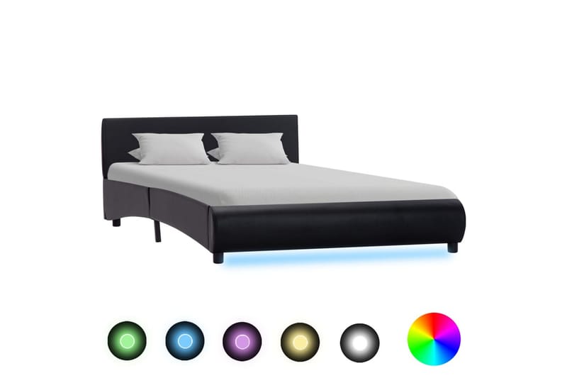 Sengestel Med Led 120 X 200 Cm Kunstlæder Sort - Sort - Møbler - Senge - Sengeramme & sengestel