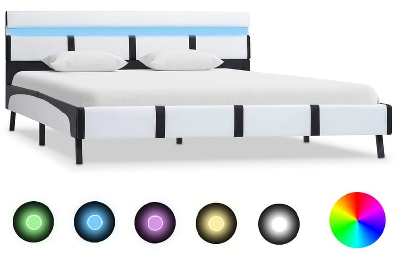 Sengestel med LED 140 x 200 cm kunstlæder hvid - Hvid - Møbler - Senge - Sengeramme & sengestel