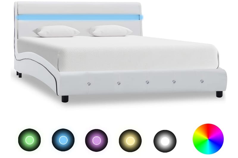 Sengestel med LED 140 x 200 cm kunstlæder hvid - Hvid - Møbler - Senge - Sengeramme & sengestel