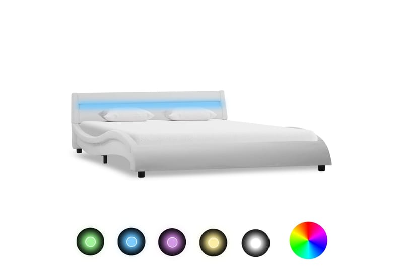 Sengestel Med Led 140 X 200 Cm Kunstlæder Hvid - Hvid - Møbler - Senge - Sengeramme & sengestel