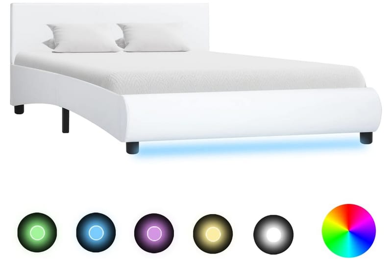 Sengestel Med Led 140 X 200 Cm Kunstlæder Hvid - Hvid - Møbler - Senge - Sengeramme & sengestel