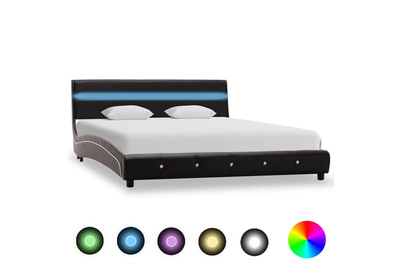 Sengestel med LED 140 x 200 cm kunstlæder sort - Sort - Møbler - Senge - Sengeramme & sengestel