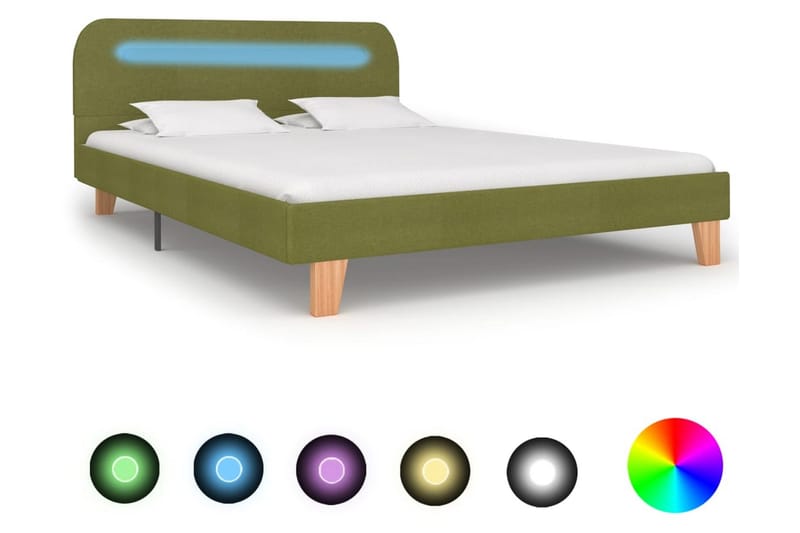 Sengestel Med Led 140 X 200 Cm Stof Grøn - Grøn - Møbler - Senge - Sengeramme & sengestel