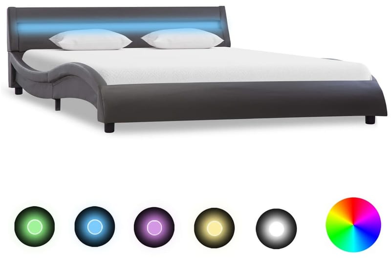 Sengestel Med Led 160 X 200 Cm Kunstlæder Grå - Grå - Møbler - Senge - Sengeramme & sengestel