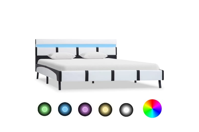 Sengestel med LED 160 x 200 cm kunstlæder hvid - Hvid - Møbler - Senge - Sengeramme & sengestel