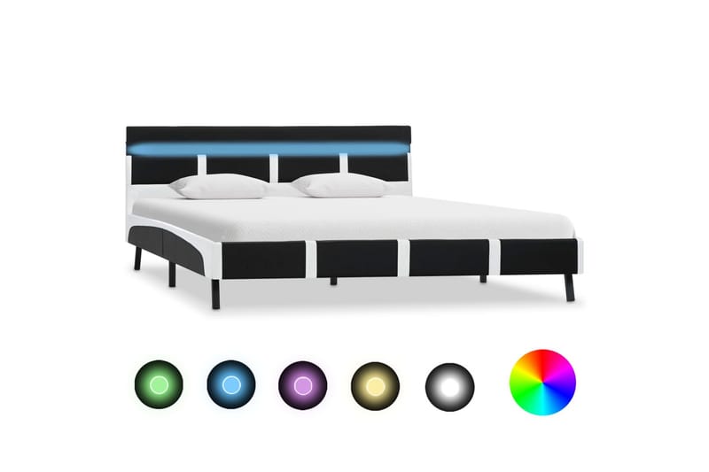 Sengestel med LED 160 x 200 cm kunstlæder sort - Sort - Møbler - Senge - Sengeramme & sengestel