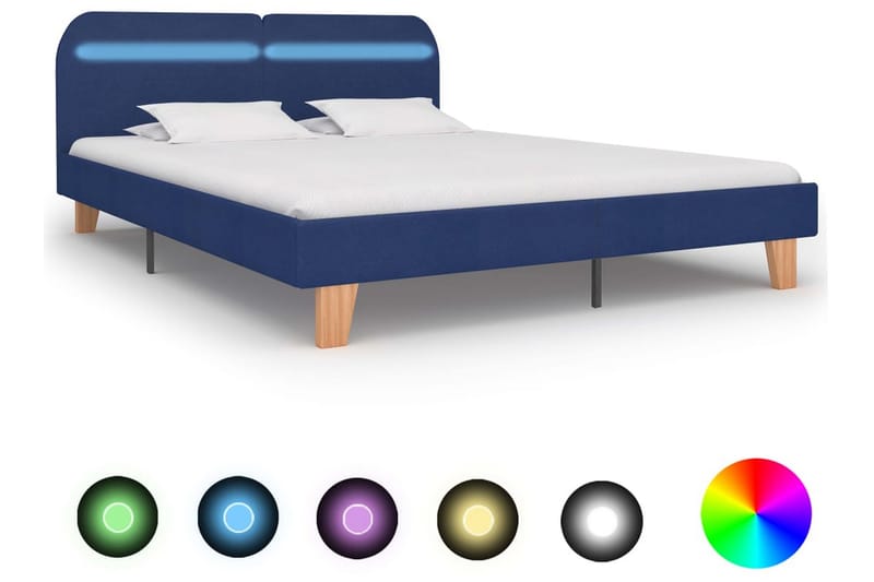 Sengestel Med Led 160 X 200 Cm Stof Blå - Blå - Møbler - Senge - Sengeramme & sengestel