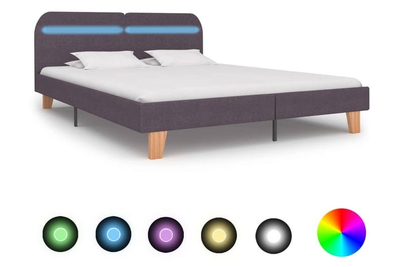 Sengestel Med Led 160 X 200 Cm Stof Gråbrun - Brun - Møbler - Senge - Sengeramme & sengestel