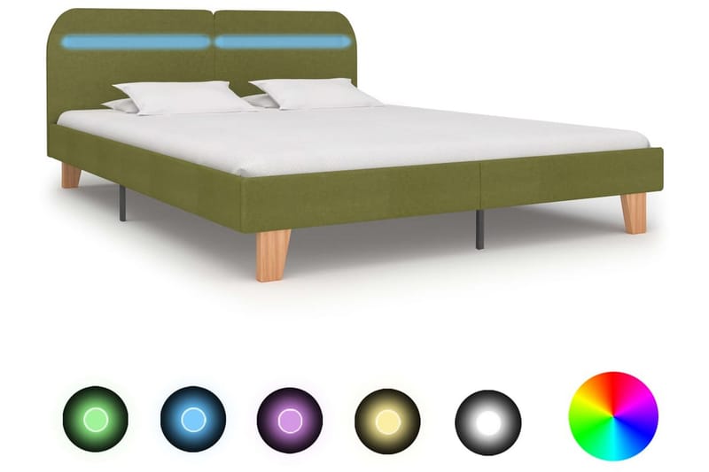 Sengestel Med Led 160 X 200 Cm Stof Grøn - Grøn - Møbler - Senge - Sengeramme & sengestel