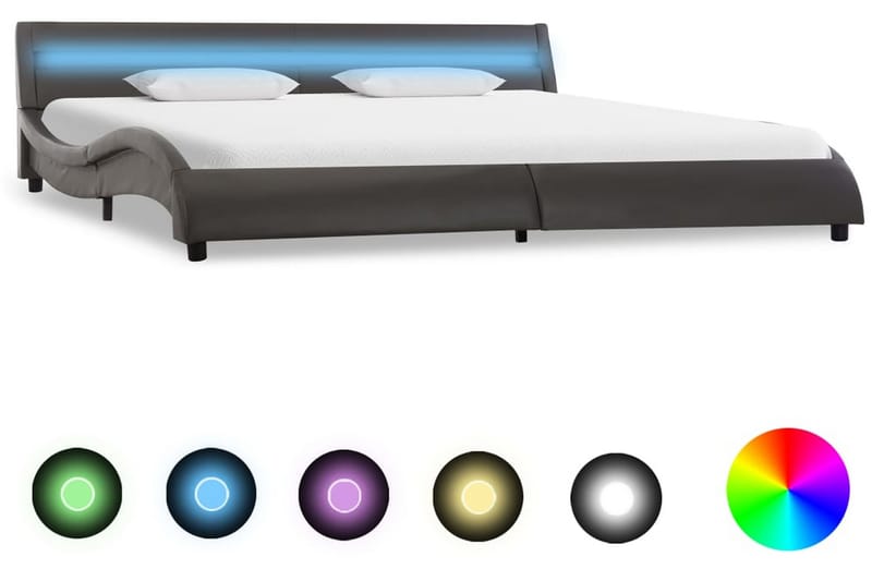 Sengestel Med Led 180 X 200 Cm Kunstlæder Grå - Grå - Møbler - Senge - Sengeramme & sengestel