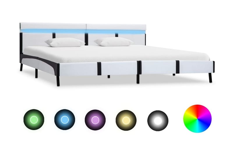 Sengestel med LED 180 x 200 cm kunstlæder hvid - Hvid - Møbler - Senge - Sengeramme & sengestel