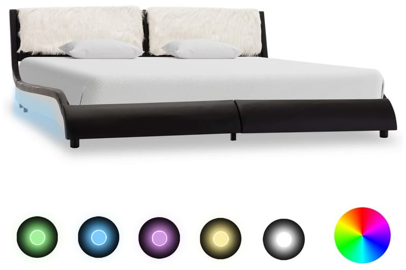 Sengestel med LED 180 x 200 cm kunstlæder sort og hvid - Sort - Møbler - Senge - Sengeramme & sengestel