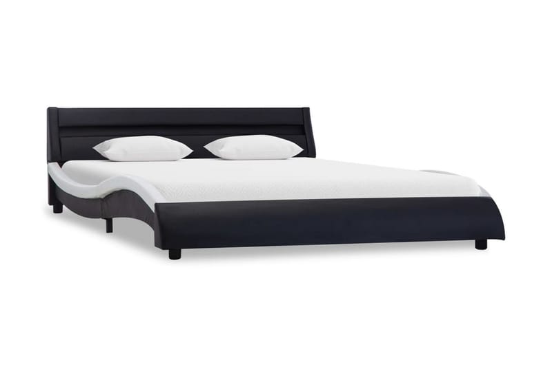 Sengestel Med Led 180 X 200 Cm Kunstlæder Sort Og Hvid - Sort - Møbler - Senge - Sengeramme & sengestel