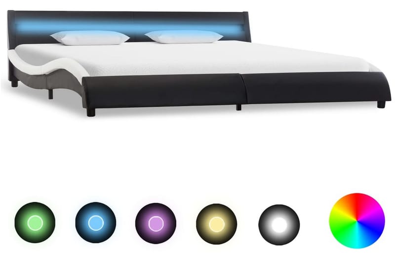 Sengestel Med Led 180 X 200 Cm Kunstlæder Sort Og Hvid - Sort - Møbler - Senge - Sengeramme & sengestel