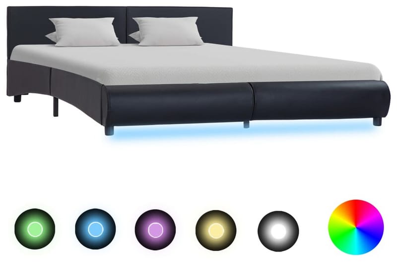 Sengestel Med Led 180 X 200 Cm Kunstlæder Sort - Sort - Møbler - Senge - Sengeramme & sengestel