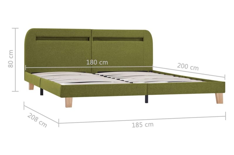 Sengestel Med Led 180 X 200 Cm Stof Grøn - Grøn - Møbler - Senge - Sengeramme & sengestel